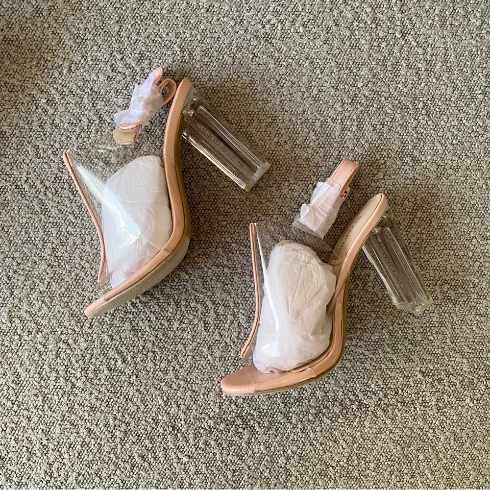 TOP Moda Clear Heels with Tan Trim